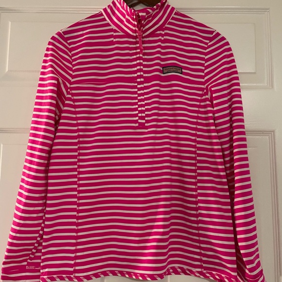 Vineyard Vines Tops - Vineyard Vines Pink and White Striped Half Zip pullover Sz Small
